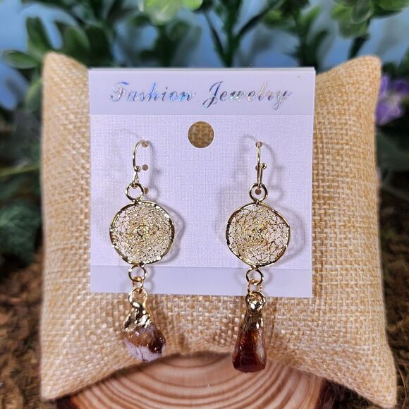 18K Gold Plated Citrine Dreamcatcher Earrings #7 - Picture 1 of 1